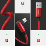 Ugreen US299 60555 vinklet Lightning / USB-A MFi-kabel 2.4A 1m - rød