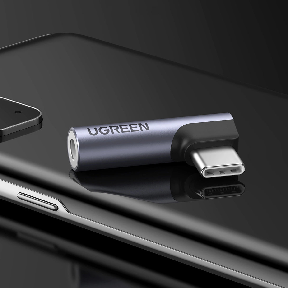 Ugreen AV154 80384 Adapter USB-C (mand) vinklet / mini jack 3,5 mm (kvinde) - grå