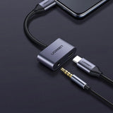 Ugreen CM193 50596 lydadapter to-port USB-C (mandlig) - mini jack 3,5 mm / USB-C (kvindelig) - grå