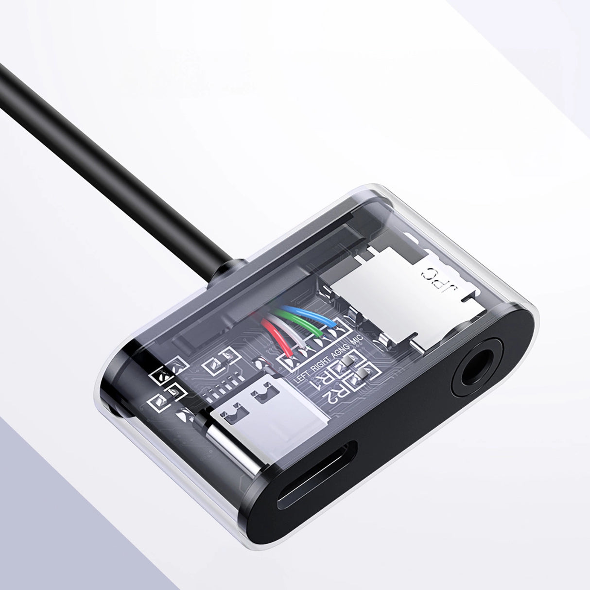 Ugreen CM193 50596 lydadapter to-port USB-C (mandlig) - mini jack 3,5 mm / USB-C (kvindelig) - grå