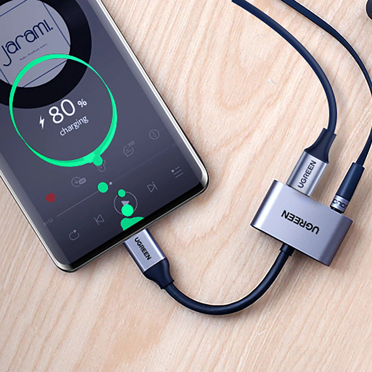 Ugreen CM193 50596 lydadapter to-port USB-C (mandlig) - mini jack 3,5 mm / USB-C (kvindelig) - grå