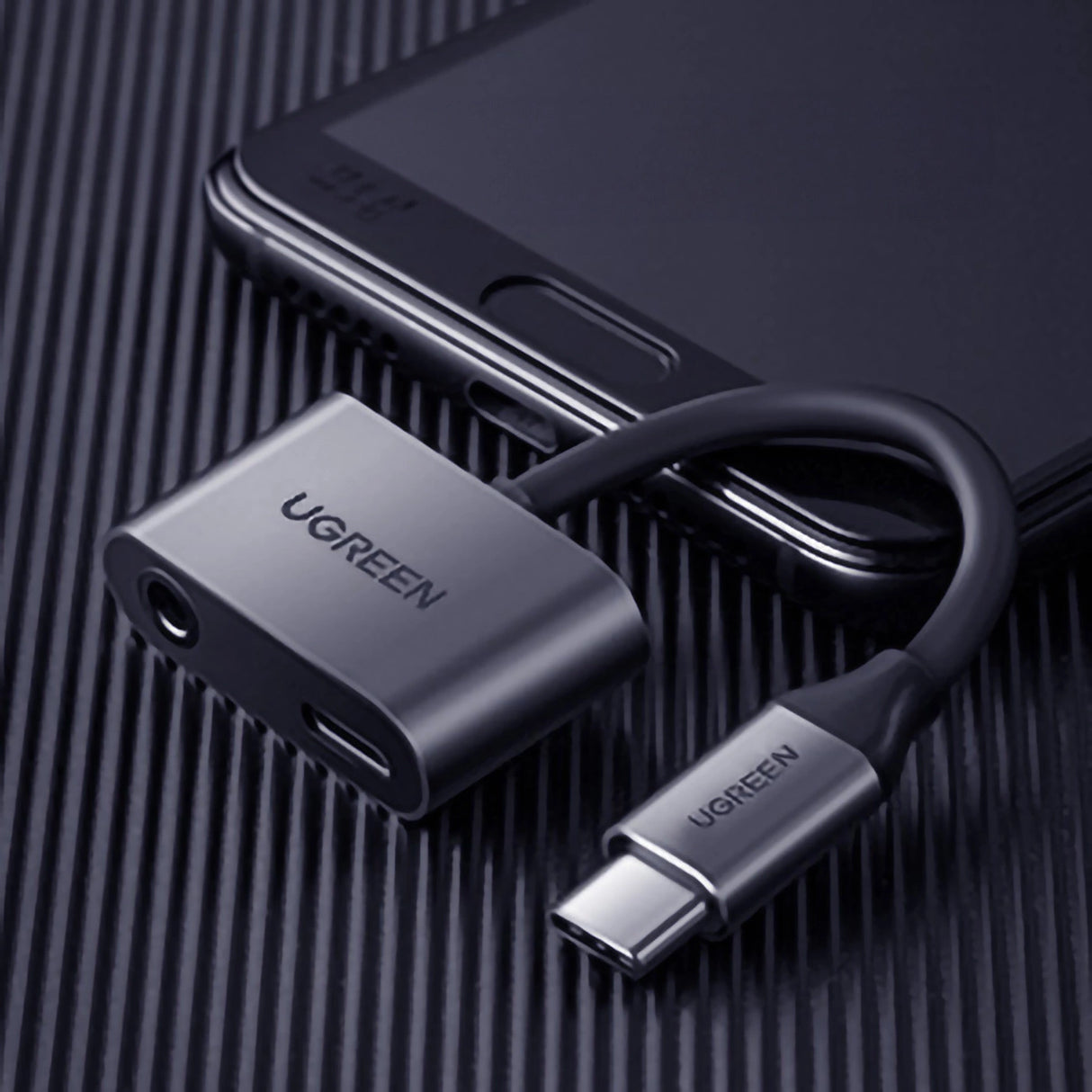 Ugreen CM193 50596 lydadapter to-port USB-C (mandlig) - mini jack 3,5 mm / USB-C (kvindelig) - grå