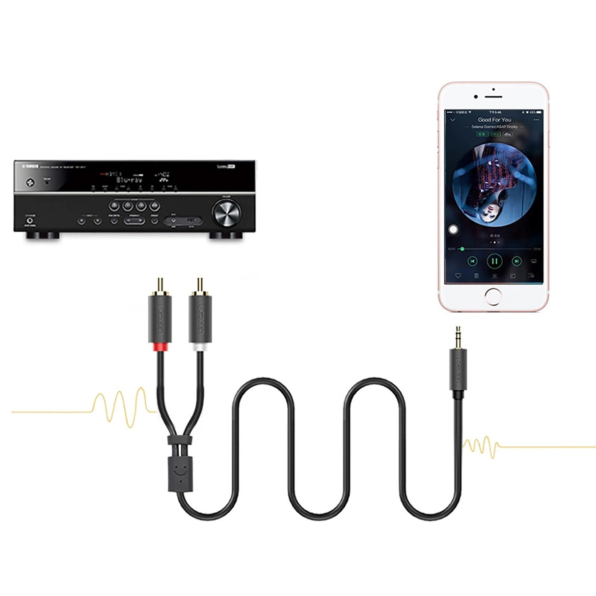 Ugreen AV102 10512 kabel 3,5 mm mini jack (mand) / 2RCA (mand) 3m - grå
