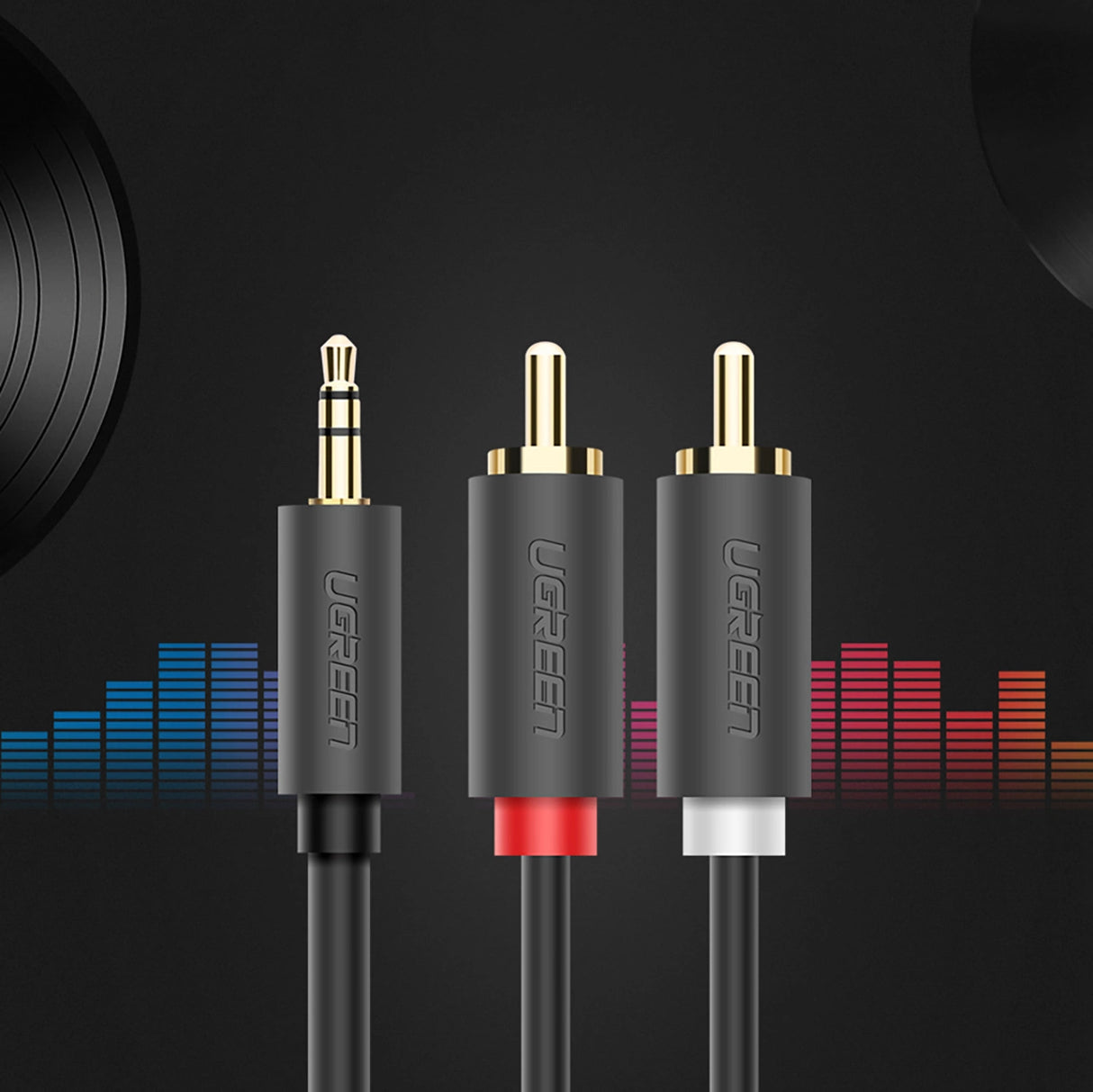 Ugreen AV102 10513 kabel 3,5 mm mini jack (mand) / 2RCA (mand) 5m - grå