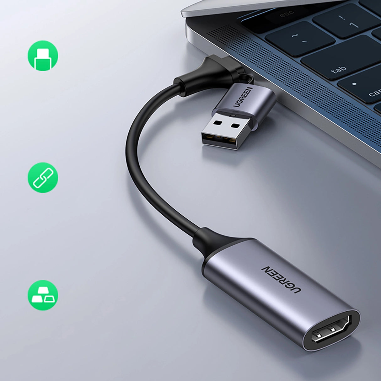 Ugreen CM489 40189 HDMI-adapter (kvindelig) - USB-A / USB-C (mandlig) - Grå