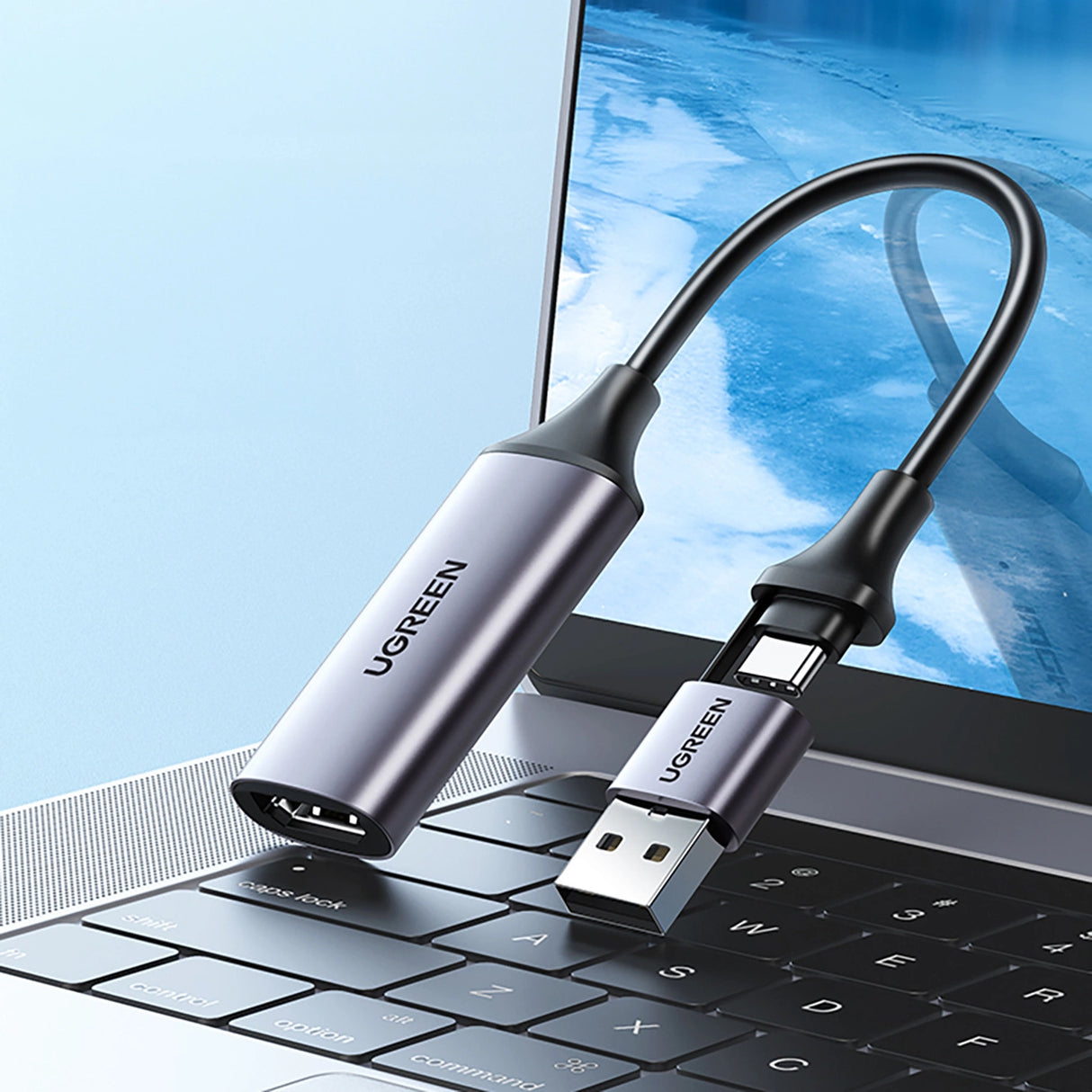 Ugreen CM489 40189 HDMI-adapter (kvindelig) - USB-A / USB-C (mandlig) - Grå