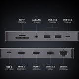 HUB Ugreen CM681 15978 13in1 USB-C - 2x USB-A 3.2 / 2x USB-A 3.0 / USB-C 3.2 / 2x HDMI / DisplayPort / RJ45 / SD og TF / AUX / USB-C PD