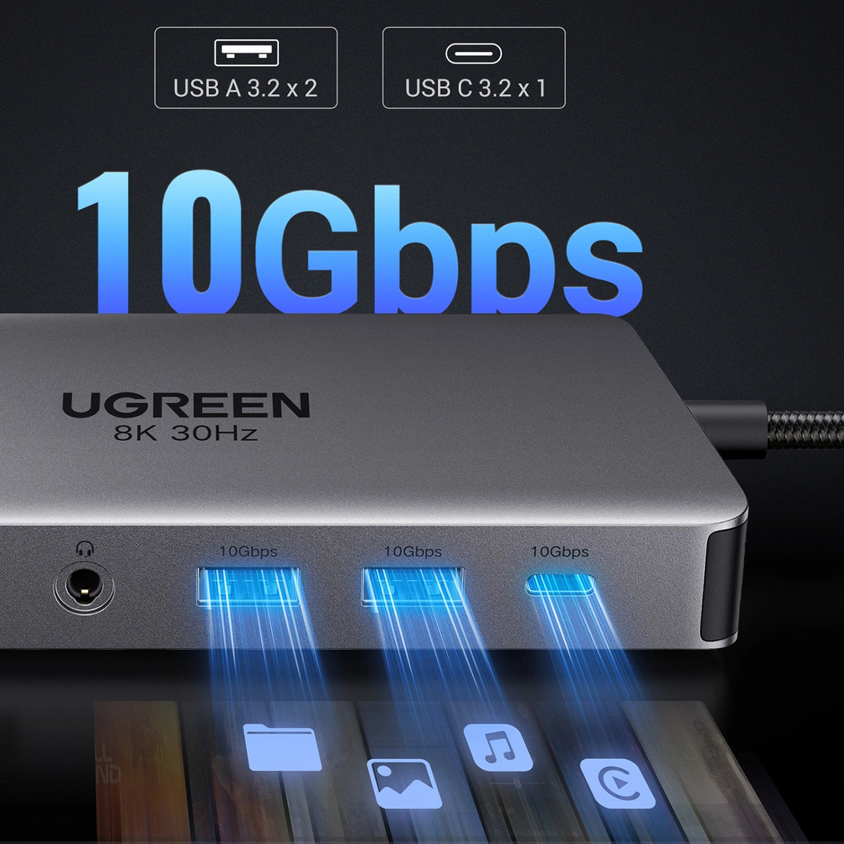 HUB Ugreen CM681 15978 13in1 USB-C - 2x USB-A 3.2 / 2x USB-A 3.0 / USB-C 3.2 / 2x HDMI / DisplayPort / RJ45 / SD og TF / AUX / USB-C PD