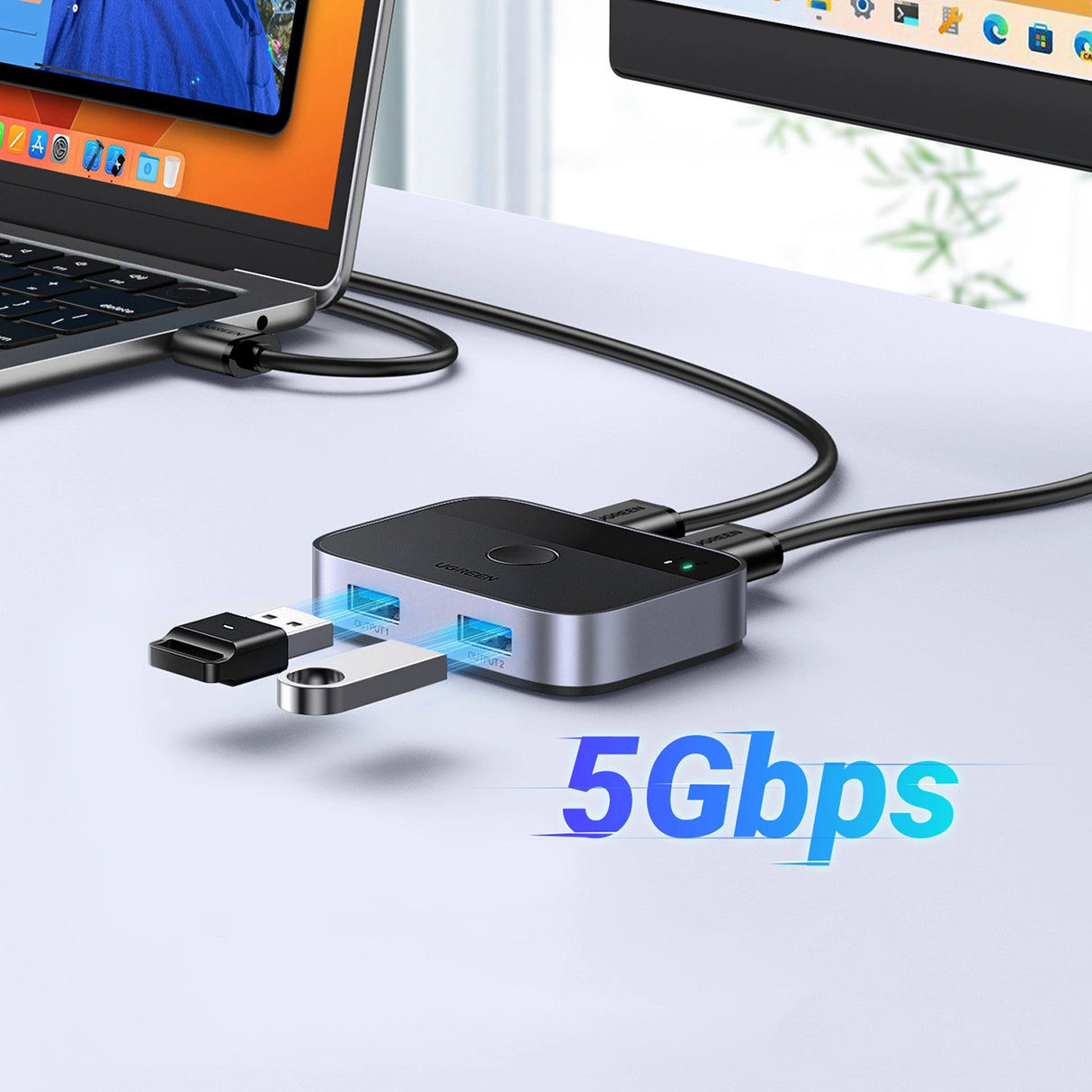 Ugreen CM757 2in1 adapter 2x USB-A 3.0 (indgang) / 2x USB-A (udgang) - grå