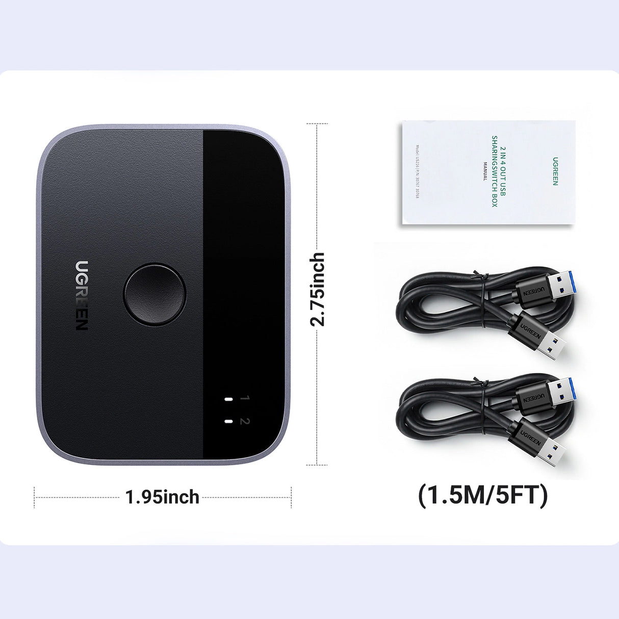Ugreen CM757 2in1 adapter 2x USB-A 3.0 (indgang) / 2x USB-A (udgang) - grå