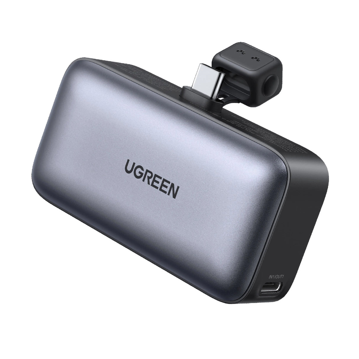 Ugreen PB503 5000mAh powerbank med USB-C-port og integreret USB-C-stik - grå