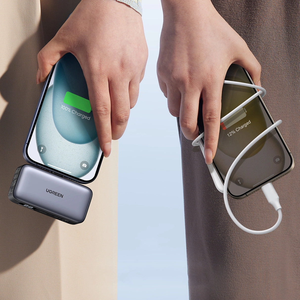 Ugreen PB503 5000mAh powerbank med USB-C-port og integreret USB-C-stik - grå