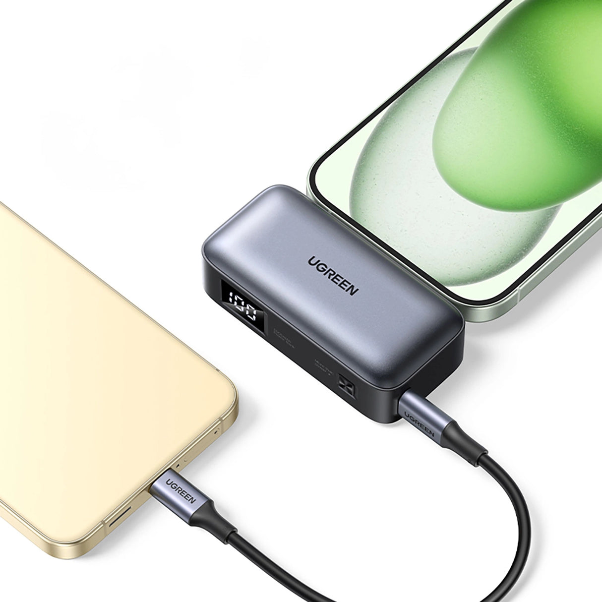 Ugreen PB503 5000mAh powerbank med USB-C-port og integreret USB-C-stik - grå