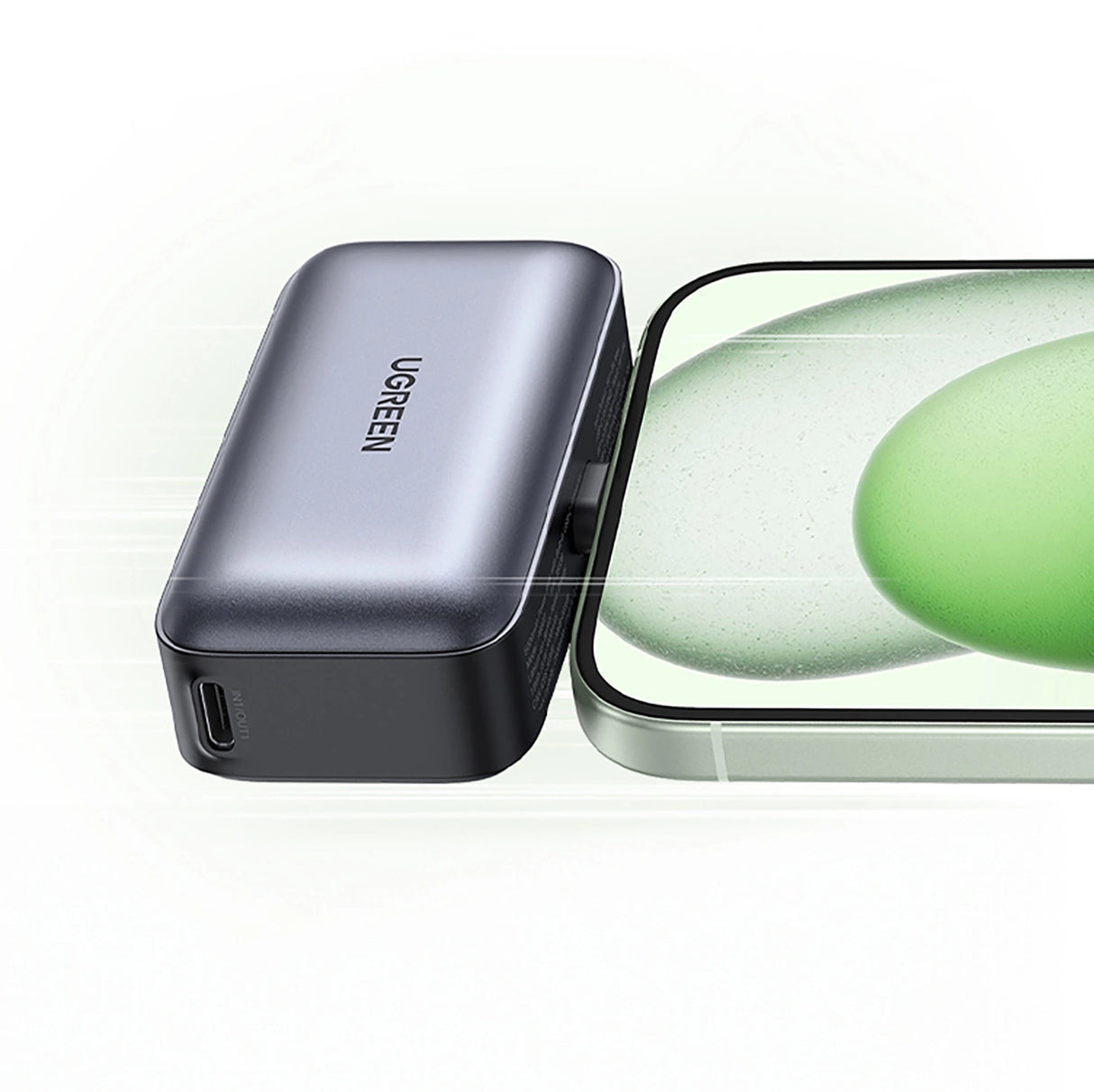 Ugreen PB503 5000mAh powerbank med USB-C-port og integreret USB-C-stik - grå