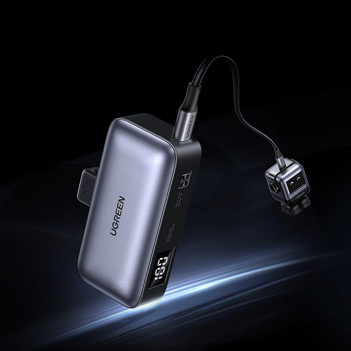 Ugreen PB503 5000mAh powerbank med USB-C-port og integreret USB-C-stik - grå