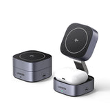 Ugreen W702 3in1 induktiv oplader med MagSafe / Qi2 og USB-C-port til telefon / hovedtelefoner - sort