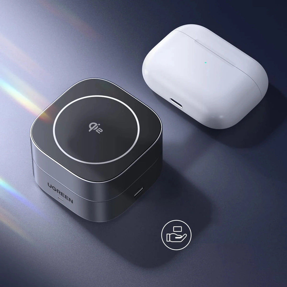 Ugreen W702 3in1 induktiv oplader med MagSafe / Qi2 og USB-C-port til telefon / hovedtelefoner - sort