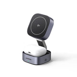 Ugreen W702 3in1 induktiv oplader med MagSafe / Qi2 og USB-C-port til telefon / hovedtelefoner - sort