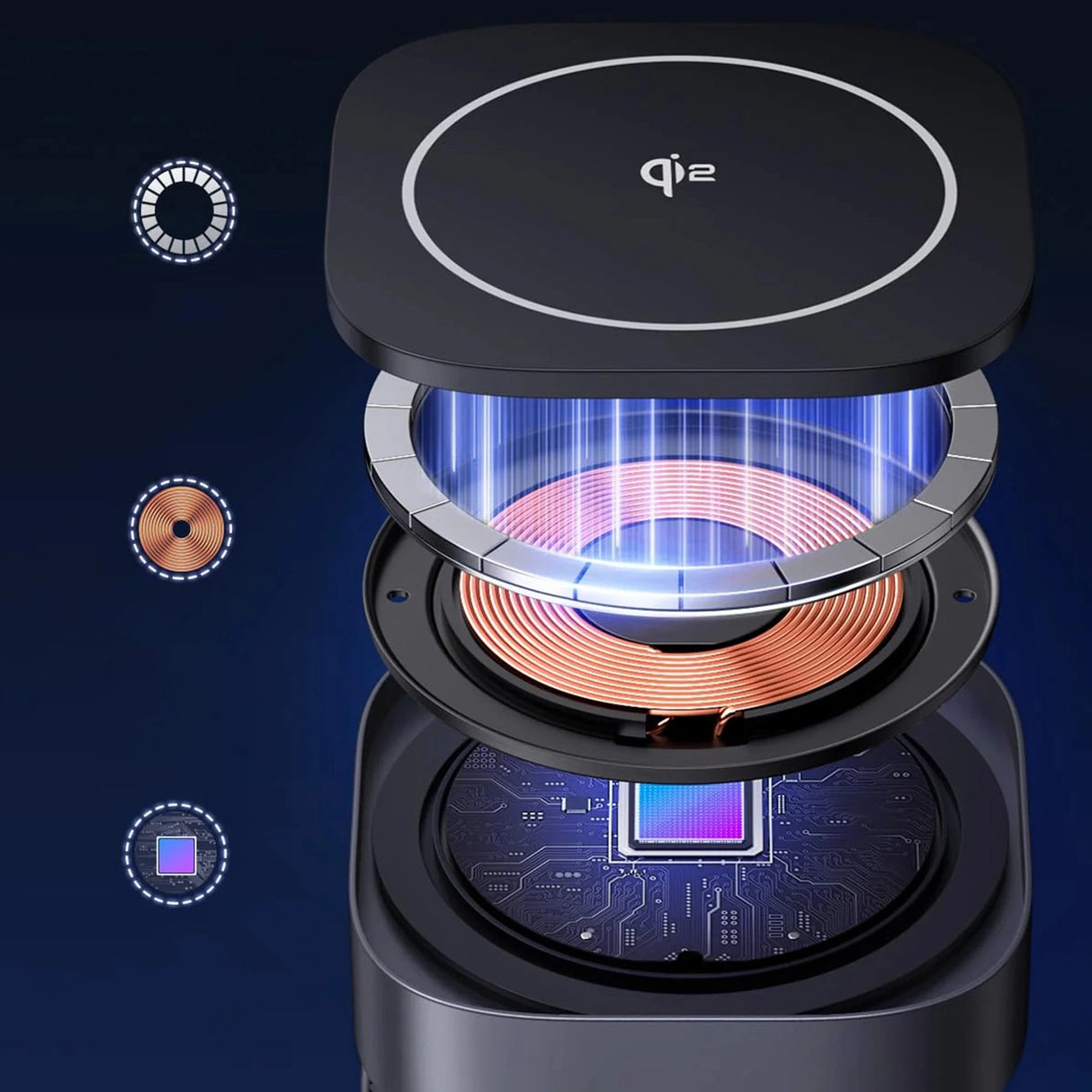 Ugreen W702 3in1 induktiv oplader med MagSafe / Qi2 og USB-C-port til telefon / hovedtelefoner - sort