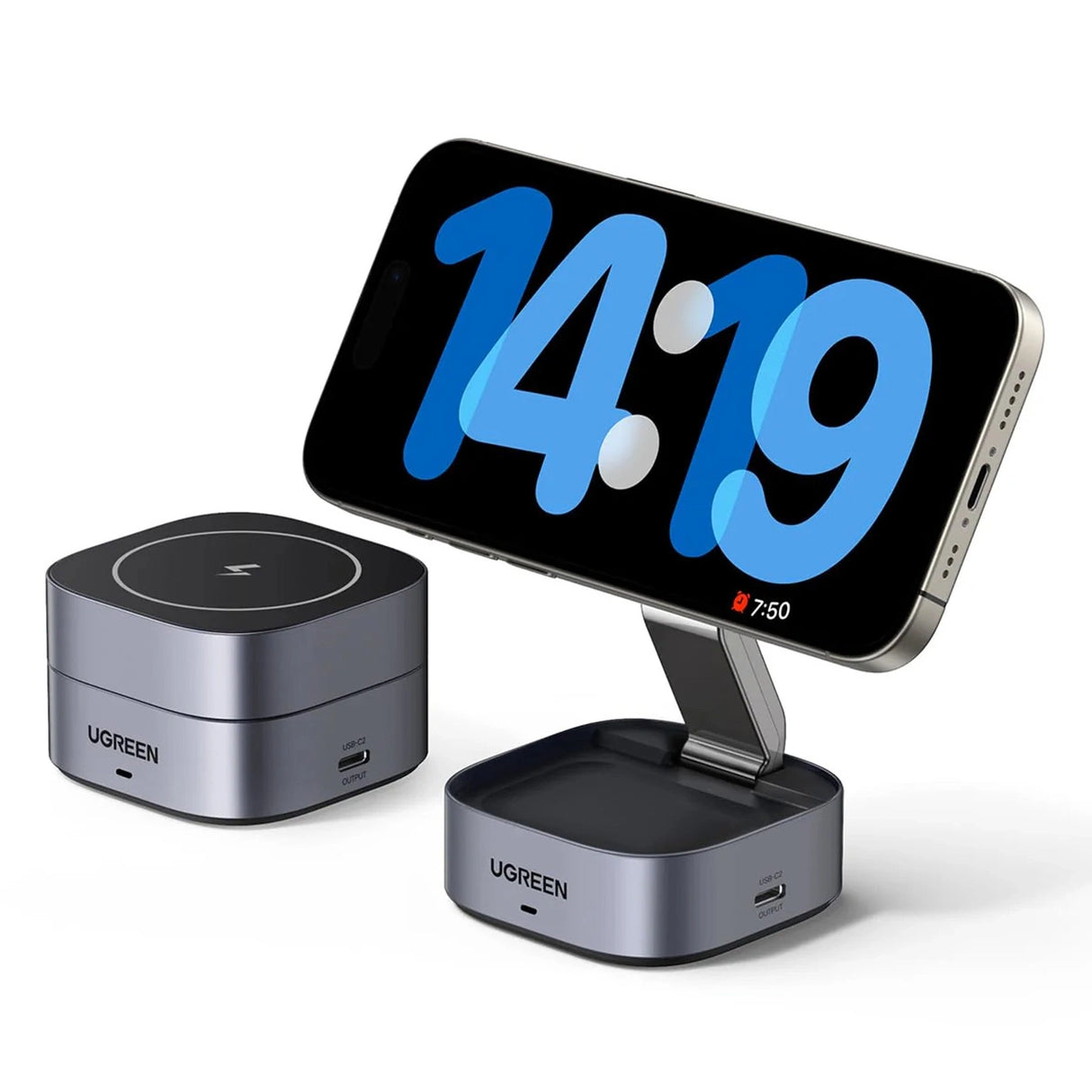 Ugreen W526 3in1 MagSafe / Qi induktiv oplader til telefon / hovedtelefoner med USB-C-port - sort