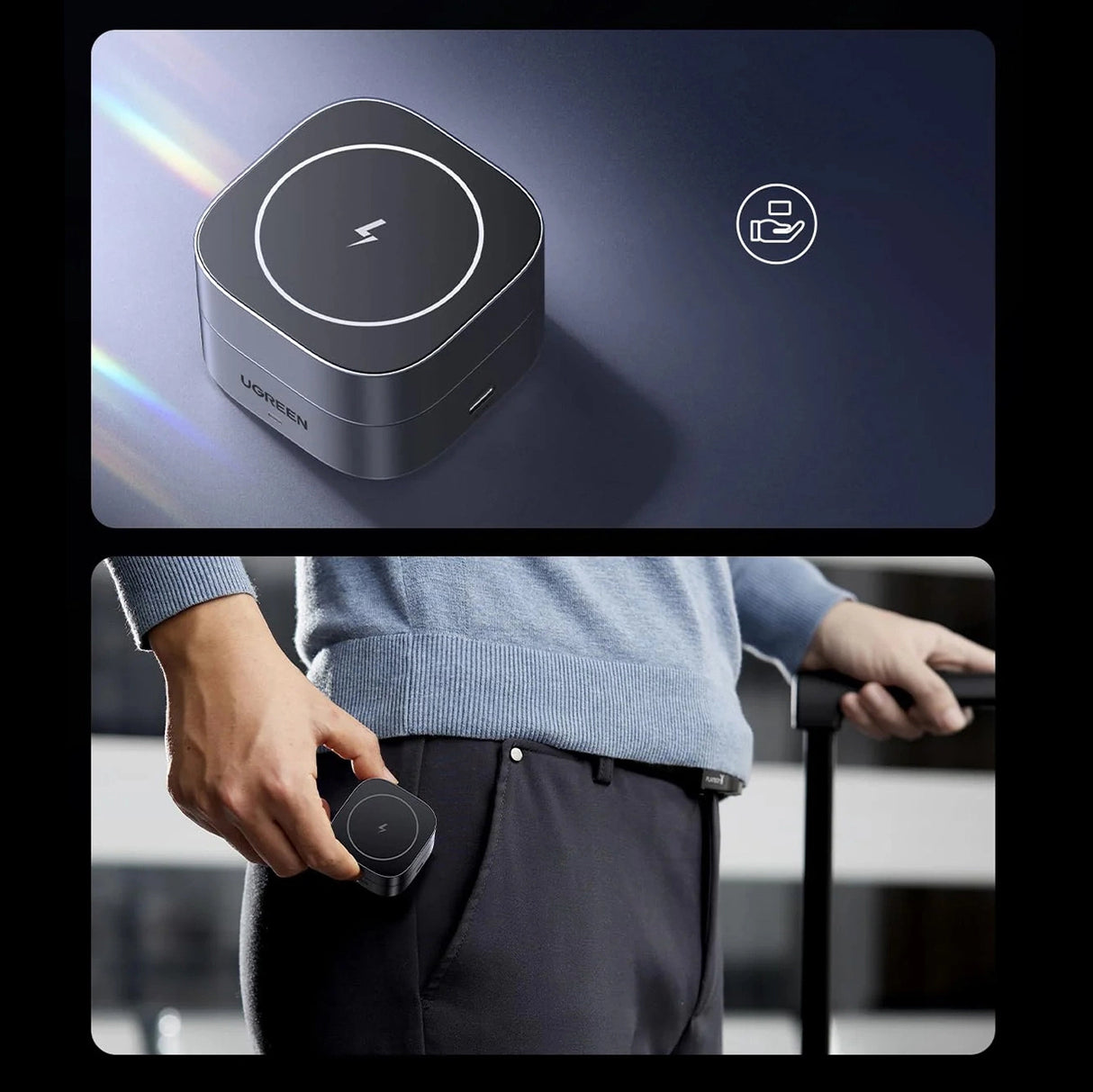 Ugreen W526 3in1 MagSafe / Qi induktiv oplader til telefon / hovedtelefoner med USB-C-port - sort