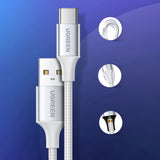 Grøn US288 60130 USB-A / USB-C QC 3.0 3A Kabel 0,5 m - Hvid