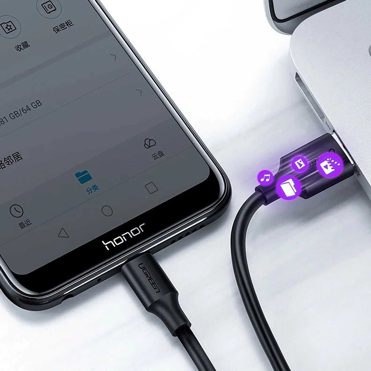 Grøn US289 60134 mikro USB / USB-A-kabel 0,25 m - sort