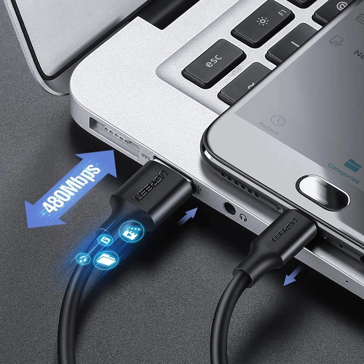 Grøn US289 60135 mikro USB / USB-A kabel 0,5 m - sort