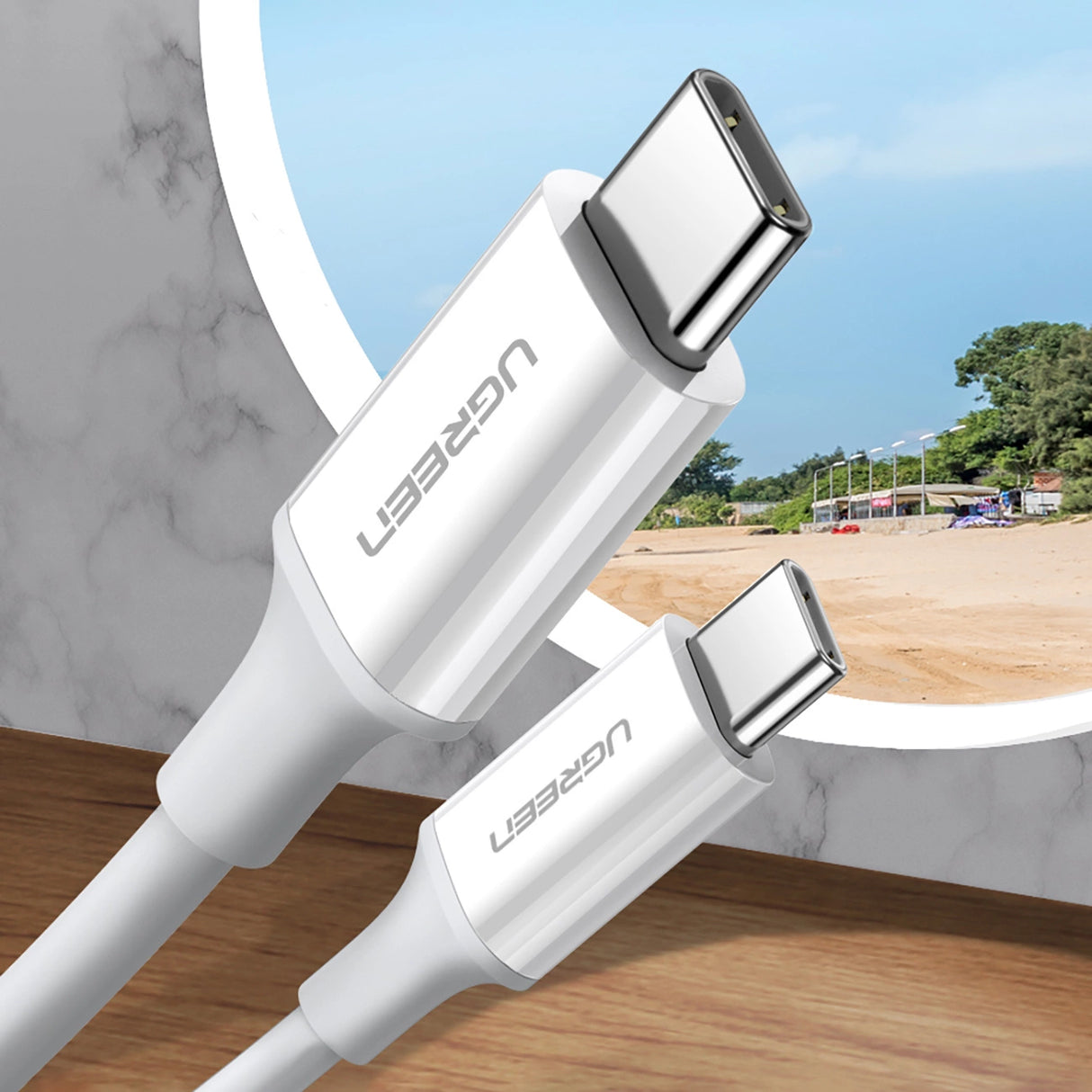 Grøn US264 60518 USB-C / USB-C PD QC AFC-kabel 1m - hvid