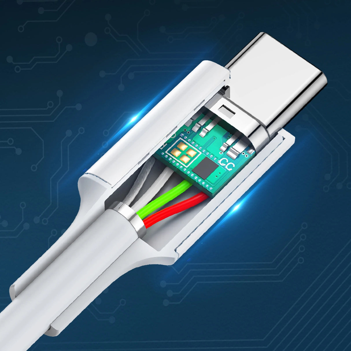 Grøn US264 60518 USB-C / USB-C PD QC AFC-kabel 1m - hvid