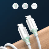 Grøn US264 60518 USB-C / USB-C PD QC AFC-kabel 1m - hvid