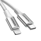Ugreen US304 70523 USB-C / Lightning MFi kabel 1m - sølv