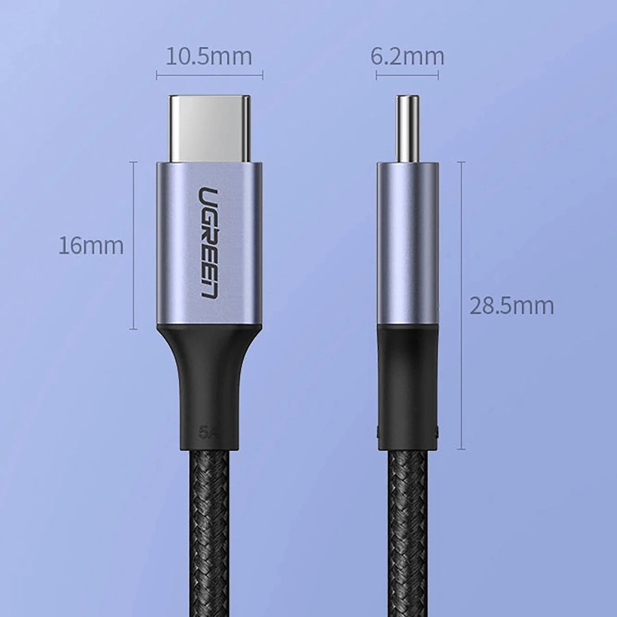Ugreen US316 70428 USB-C - USB-C PD QC FCP-kabel 100W 5A 480Mb/s 1,5m - Grå