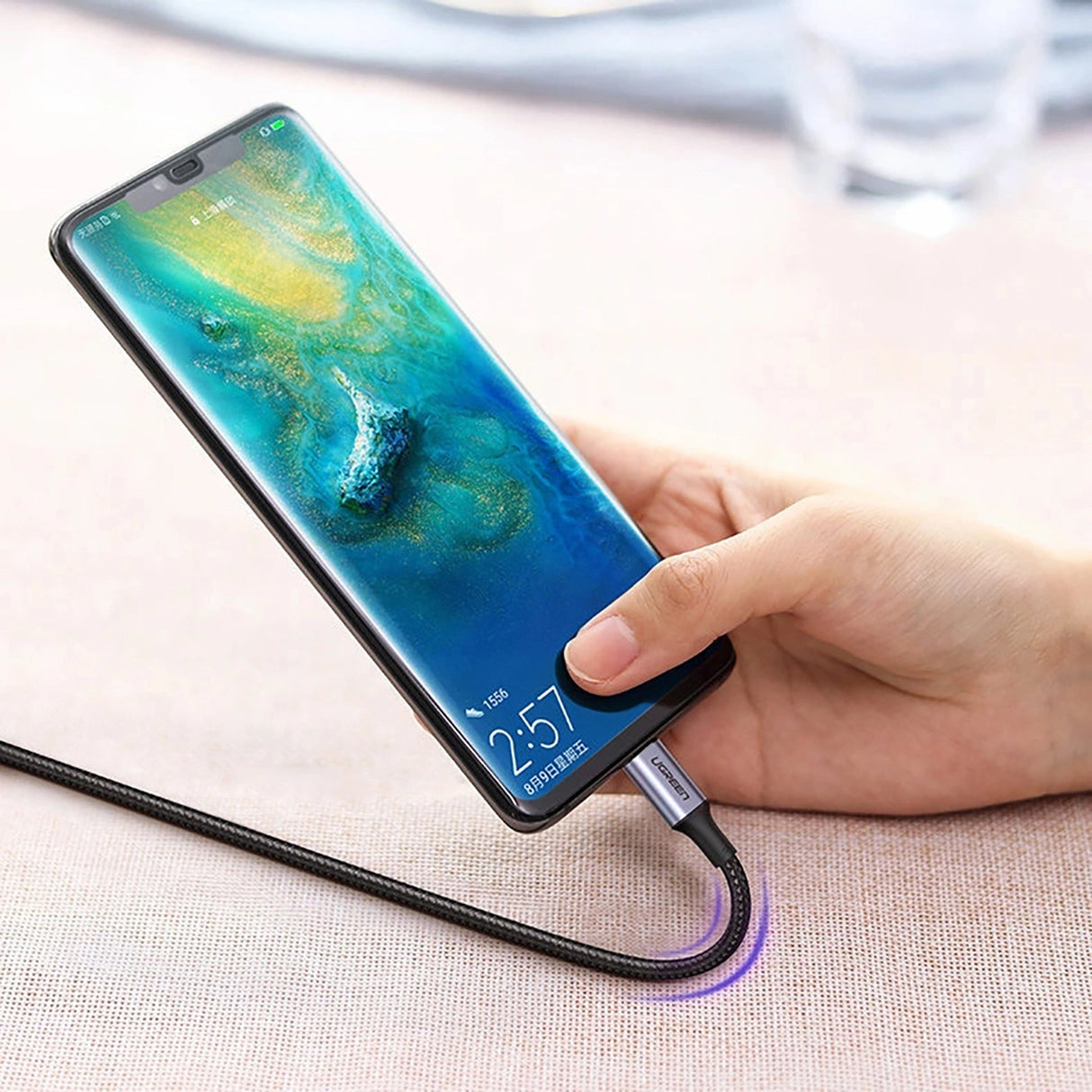 Ugreen US316 70428 USB-C - USB-C PD QC FCP-kabel 100W 5A 480Mb/s 1,5m - Grå