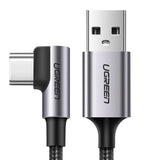 Ugreen US284 70255 USB-A (ret) / USB-C (vinklet) 3A Kabel 3m - Grå