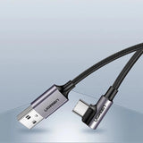 Ugreen US284 70255 USB-A (ret) / USB-C (vinklet) 3A Kabel 3m - Grå