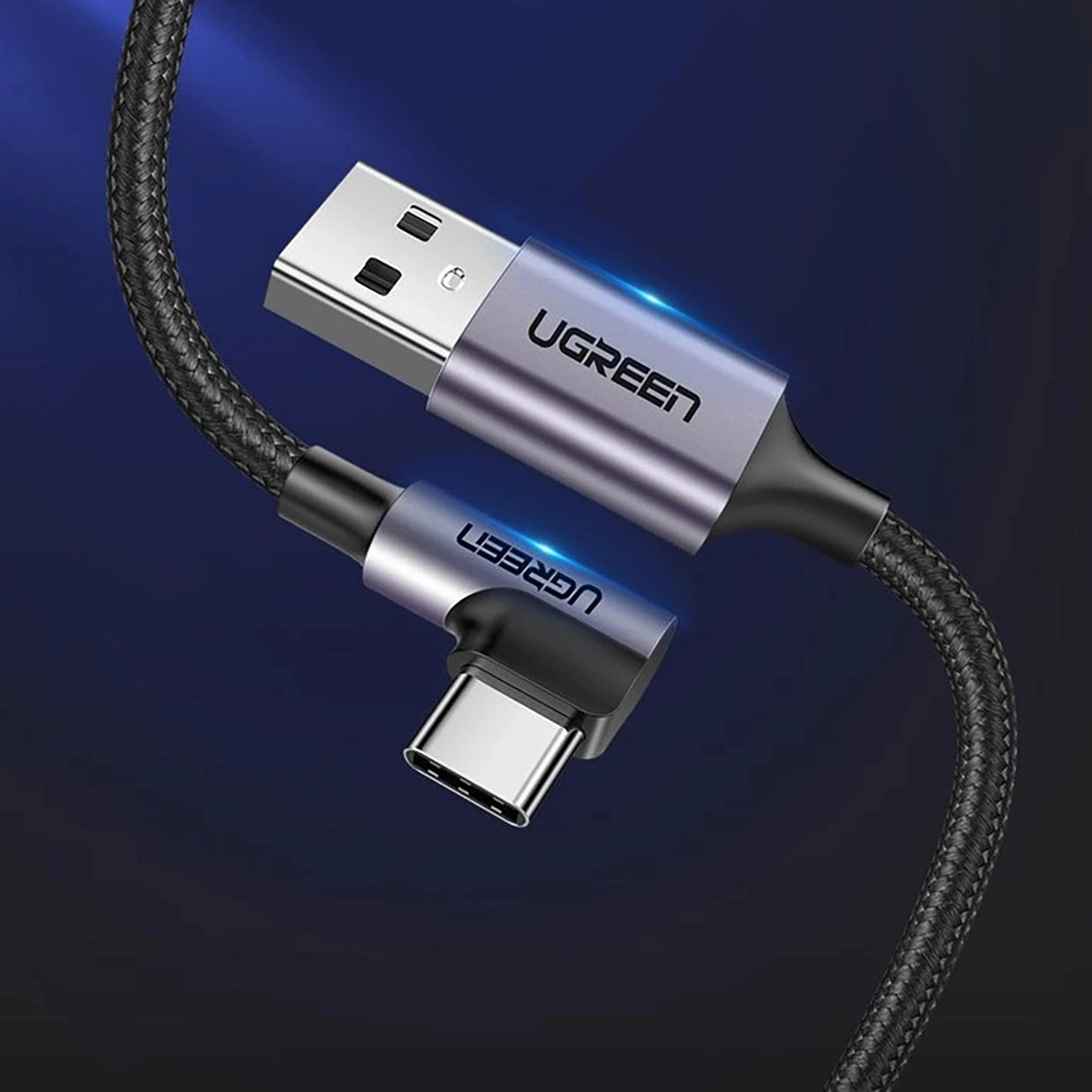 Ugreen US284 70255 USB-A (ret) / USB-C (vinklet) 3A Kabel 3m - Grå