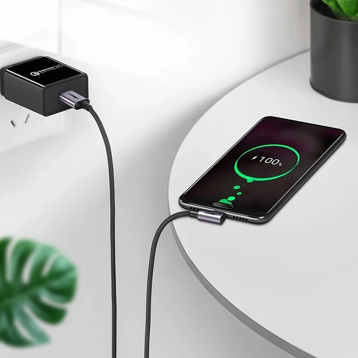 Ugreen US284 70255 USB-A (ret) / USB-C (vinklet) 3A Kabel 3m - Grå