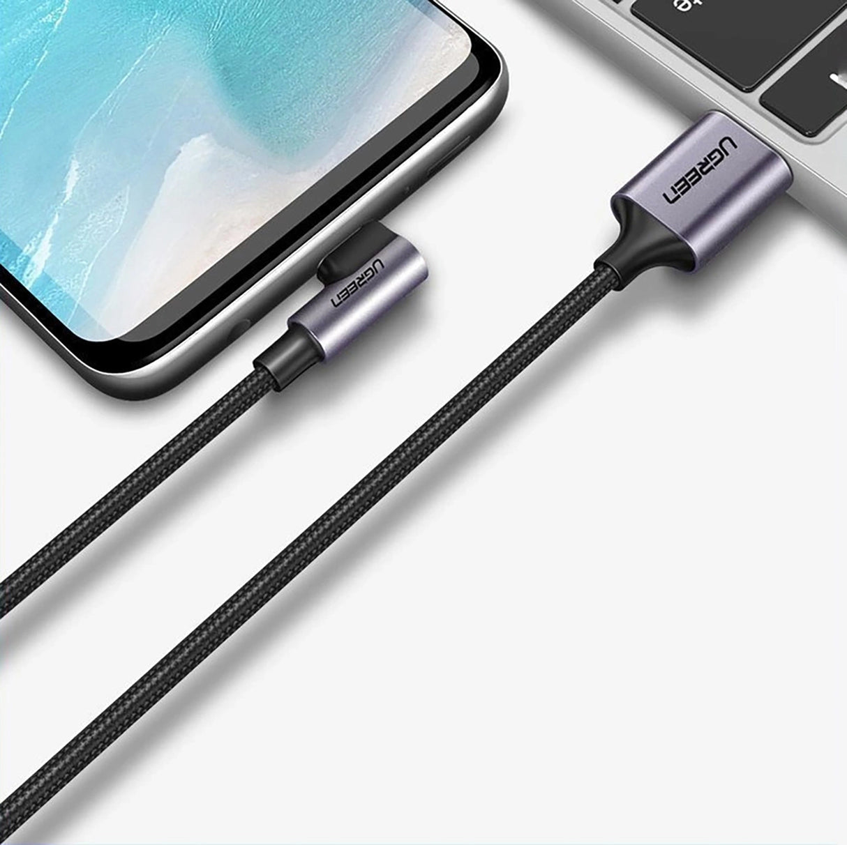 Ugreen US284 70255 USB-A (ret) / USB-C (vinklet) 3A Kabel 3m - Grå