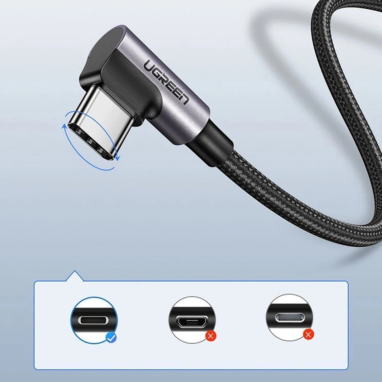 Ugreen US284 70255 USB-A (ret) / USB-C (vinklet) 3A Kabel 3m - Grå