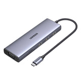 Ugreen CM498 15600 USB-C Adapter - 3x USB-A 3.0 / HDMI / VGA / RJ45 / SD / TF Card Reader / USB-C PD - Grå