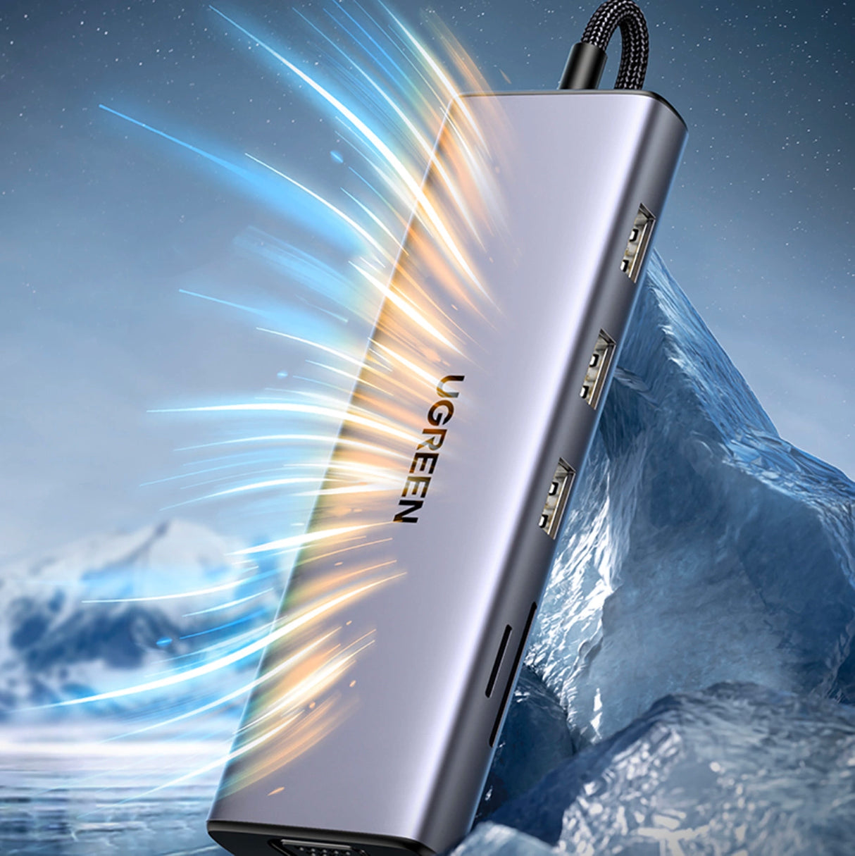 Ugreen CM498 15600 USB-C Adapter - 3x USB-A 3.0 / HDMI / VGA / RJ45 / SD / TF Card Reader / USB-C PD - Grå