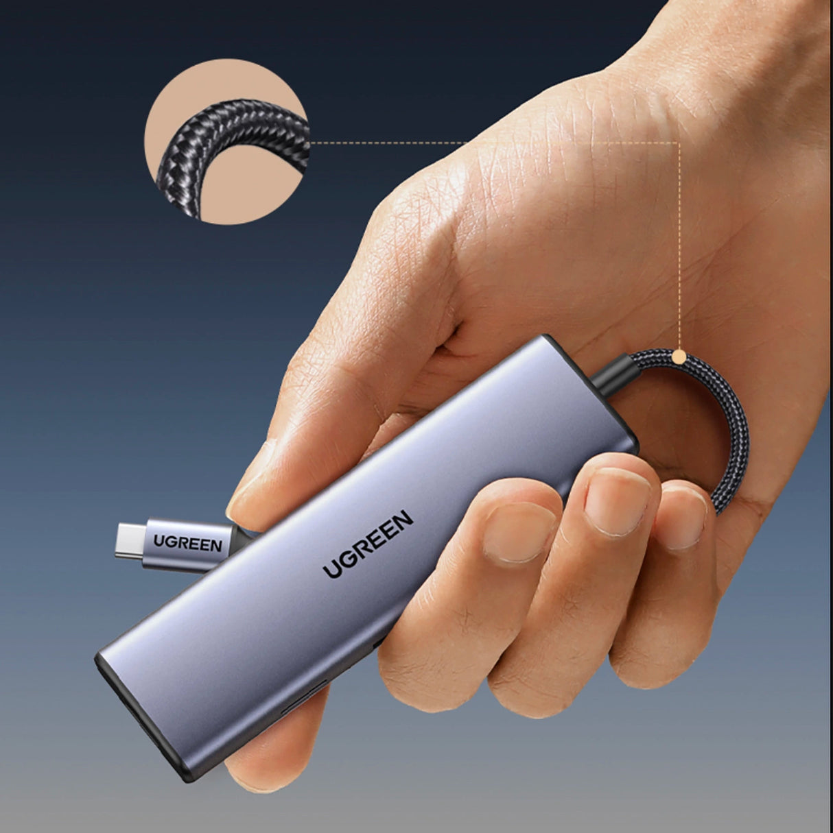 Ugreen CM498 15600 USB-C Adapter - 3x USB-A 3.0 / HDMI / VGA / RJ45 / SD / TF Card Reader / USB-C PD - Grå