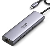 Ugreen CM512 90568 USB-C Adapter - 2x USB-A 3.0 / HDMI / RJ45 / SD og TF Card Reader / USB-C PD 100W - Grå