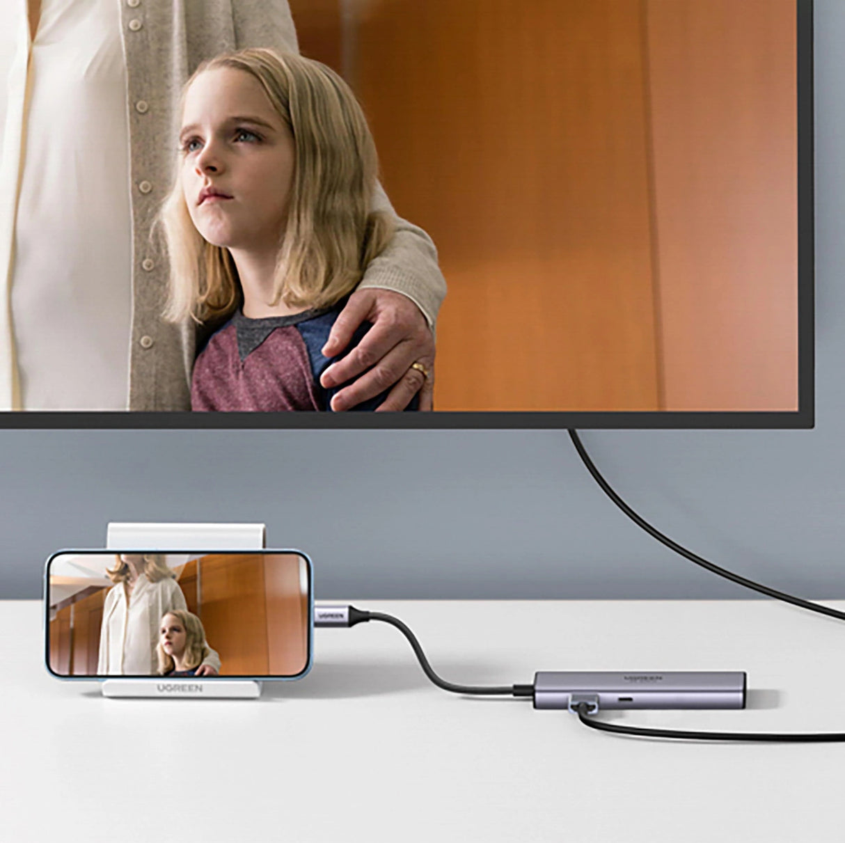 Ugreen CM512 90568 USB-C Adapter - 2x USB-A 3.0 / HDMI / RJ45 / SD og TF Card Reader / USB-C PD 100W - Grå