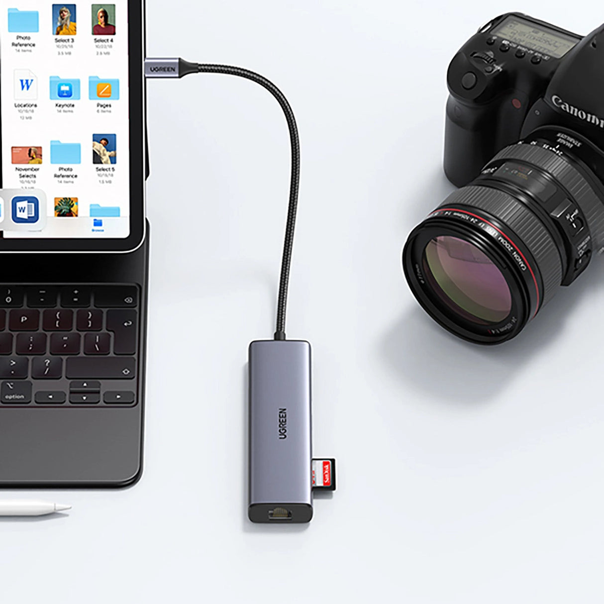 Ugreen CM512 90568 USB-C Adapter - 2x USB-A 3.0 / HDMI / RJ45 / SD og TF Card Reader / USB-C PD 100W - Grå