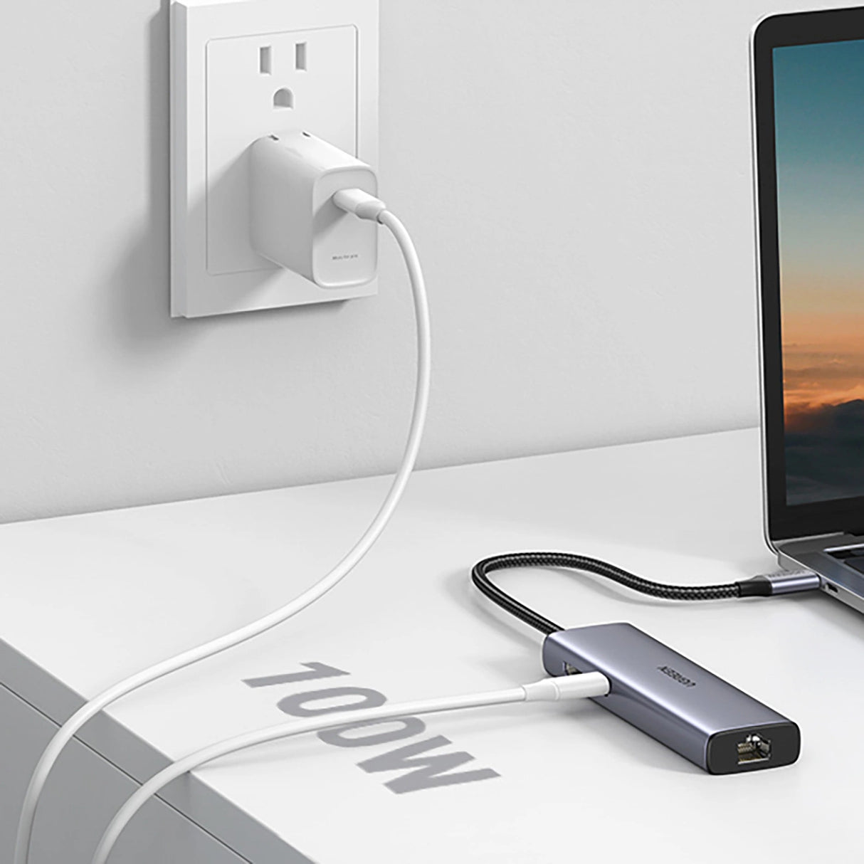 Ugreen CM512 90568 USB-C Adapter - 2x USB-A 3.0 / HDMI / RJ45 / SD og TF Card Reader / USB-C PD 100W - Grå