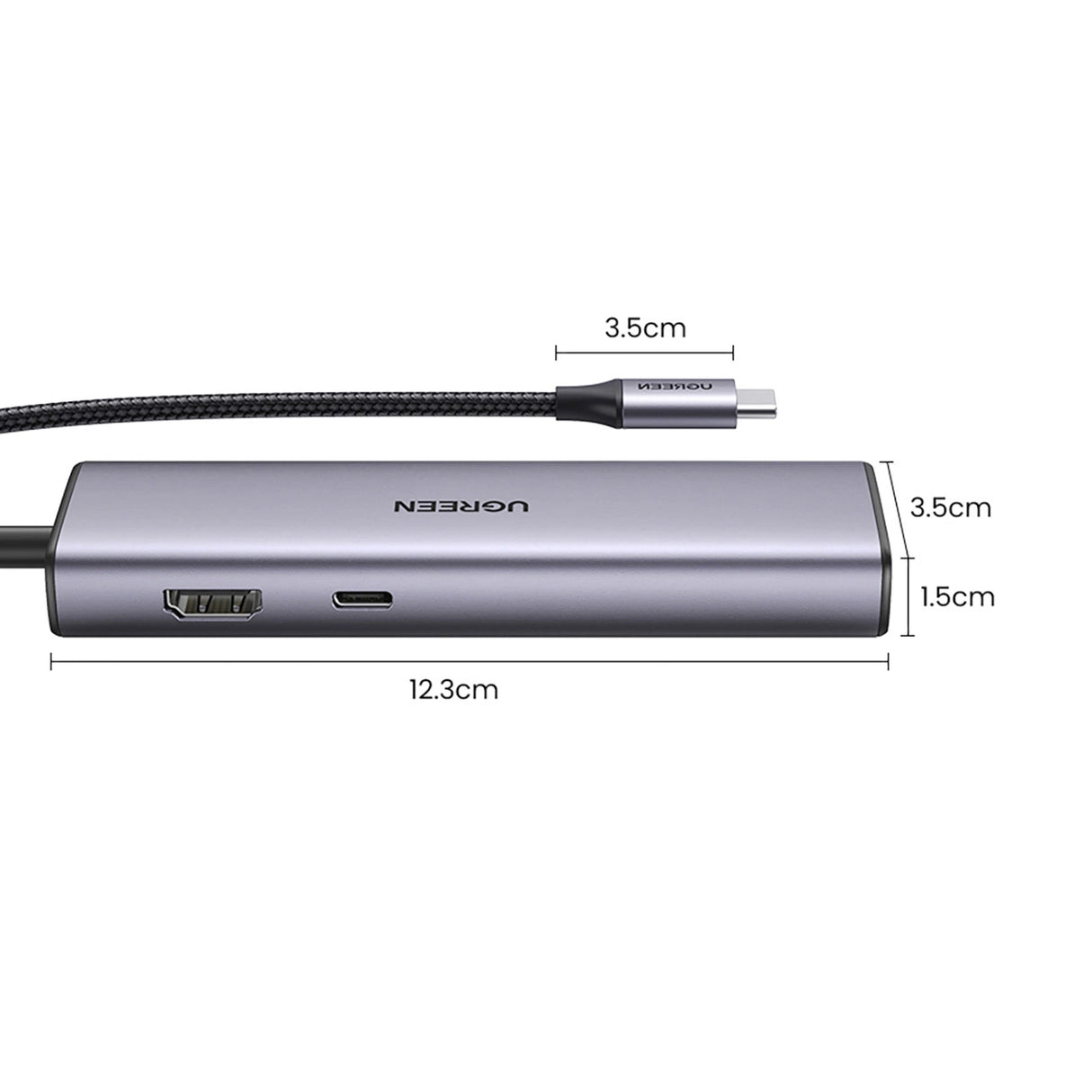Ugreen CM512 90568 USB-C Adapter - 2x USB-A 3.0 / HDMI / RJ45 / SD og TF Card Reader / USB-C PD 100W - Grå