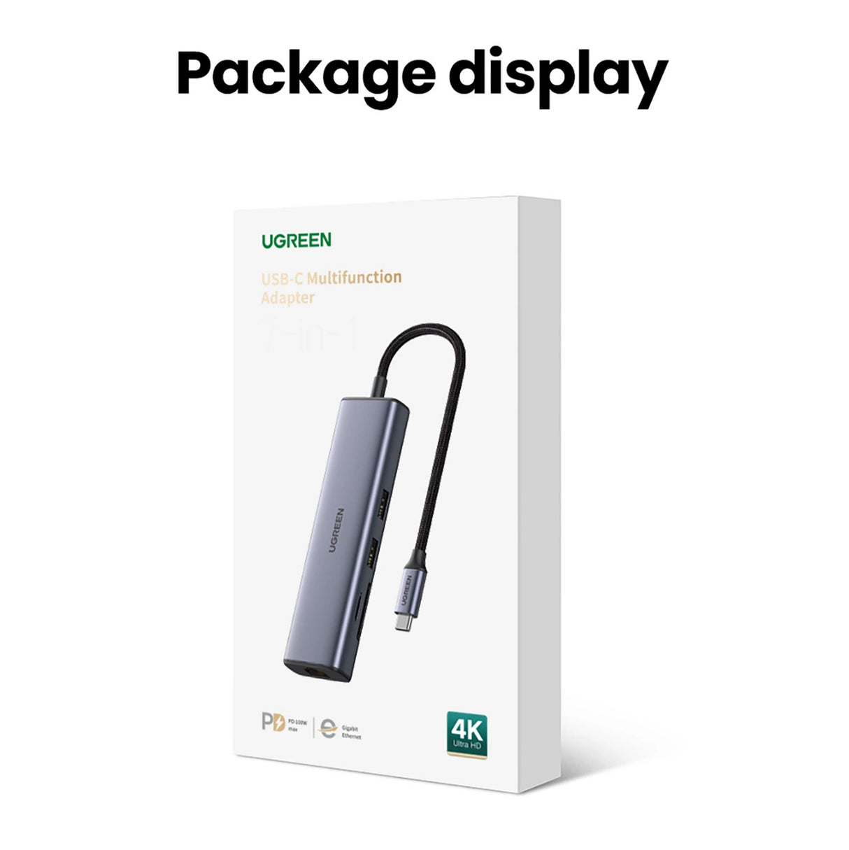Ugreen CM512 90568 USB-C Adapter - 2x USB-A 3.0 / HDMI / RJ45 / SD og TF Card Reader / USB-C PD 100W - Grå