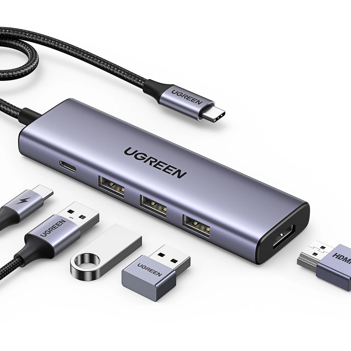 HUB Ugreen CM511 15597 5in1 USB-C - USB-C PD / HDMI / 3x USB-A 3.0 - grå